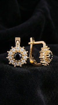 925 Sterling Silver Gold Round Onyx Stone Kids' Earrings