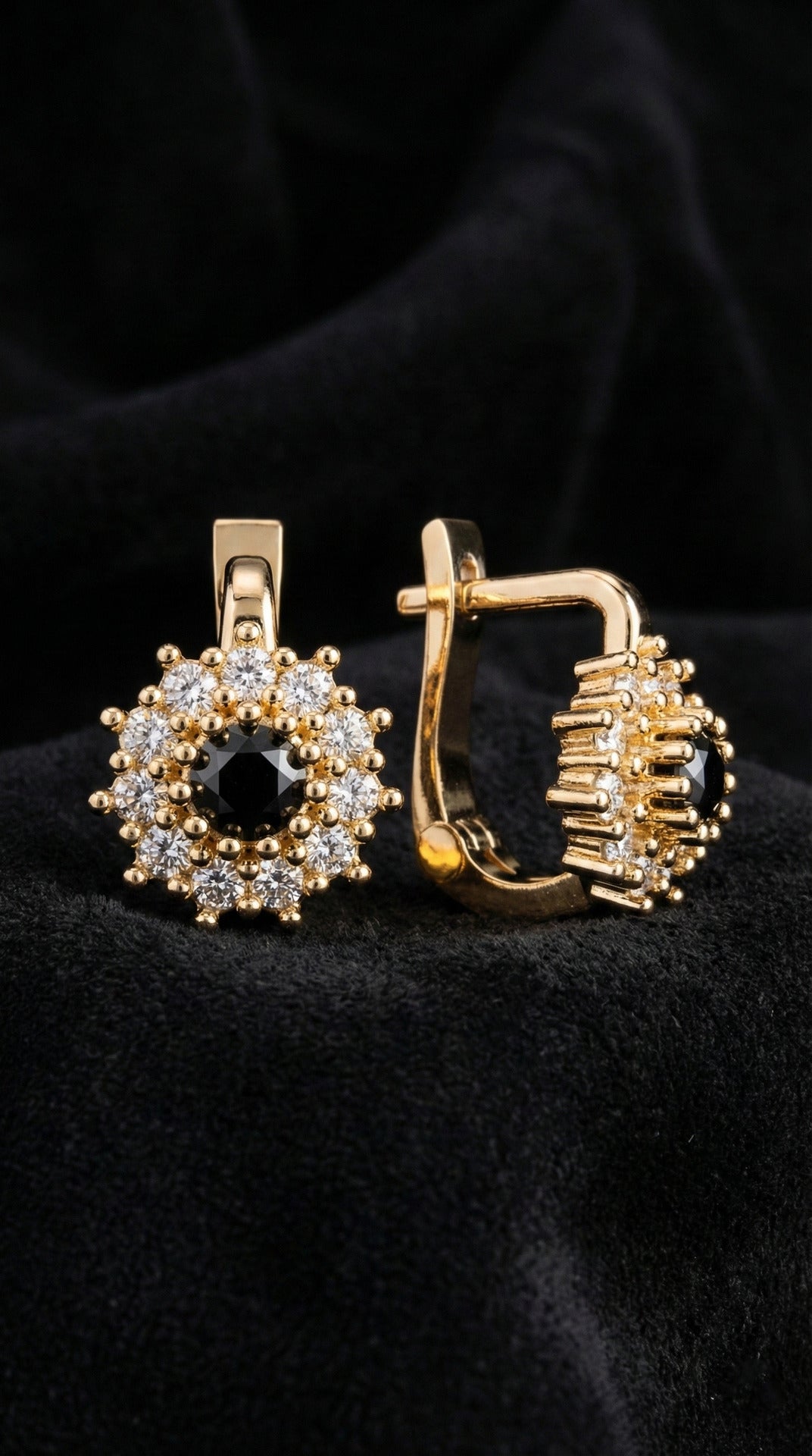 925 Sterling Silver Gold Round Onyx Stone Kids' Earrings