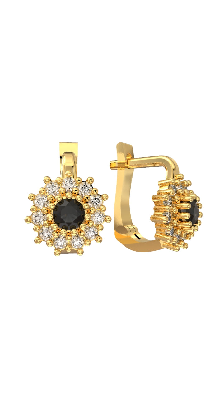 Onyx Round Kids Earrings Gold Plated Silver