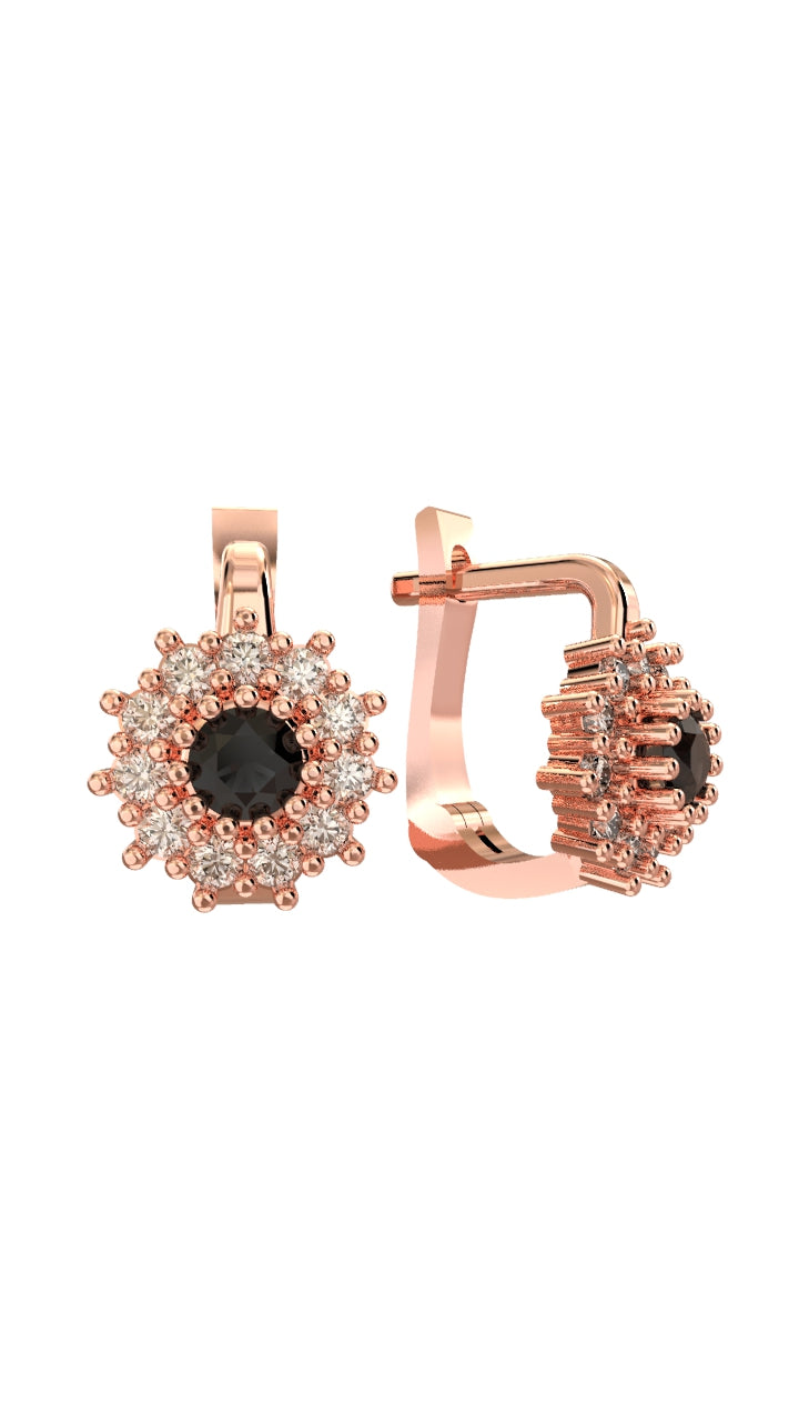 Onyx Round Kids Earrings Rose Gold Plated Silver