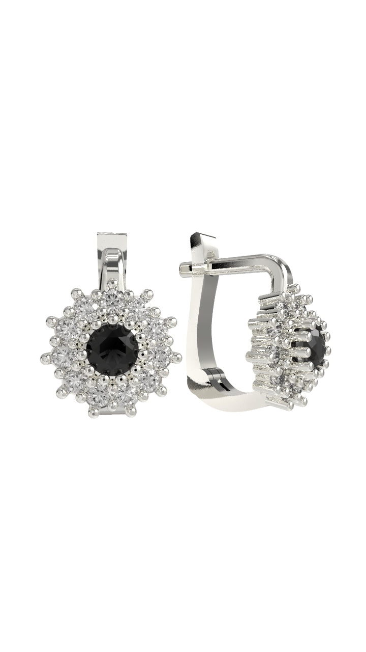 925 Sterling Silver Onyx Stone Round Children's Earrings