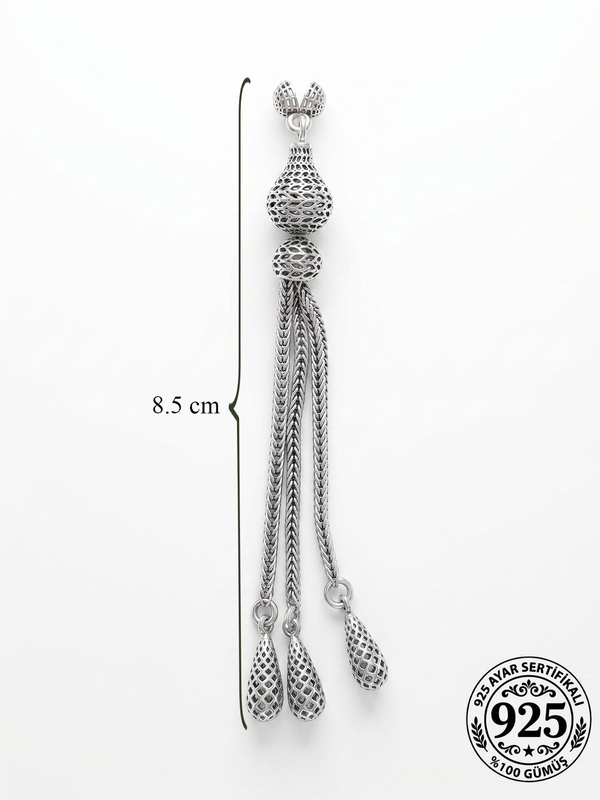 Pear Shaped Triple Chain Misbaha Tassel in 925 sterling silver - view 4