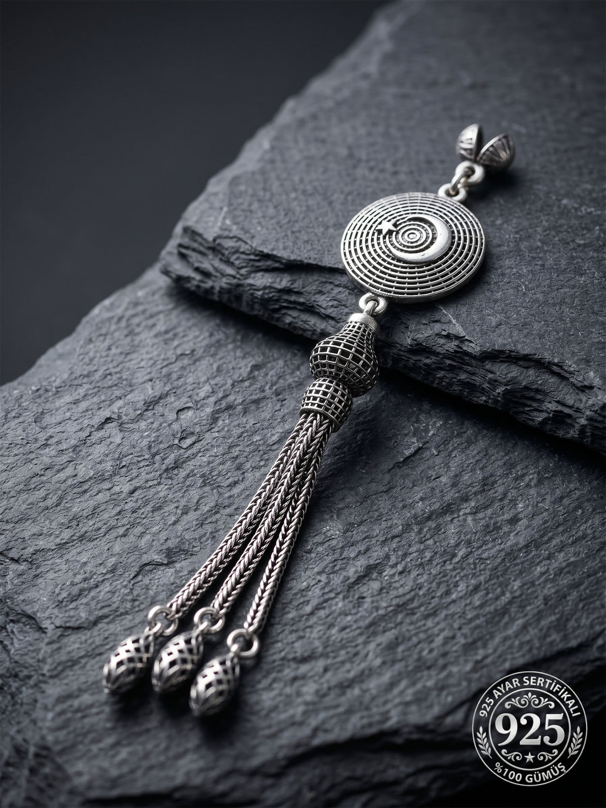 Gland à triple chaîne étoile et croissant en argent sterling 925