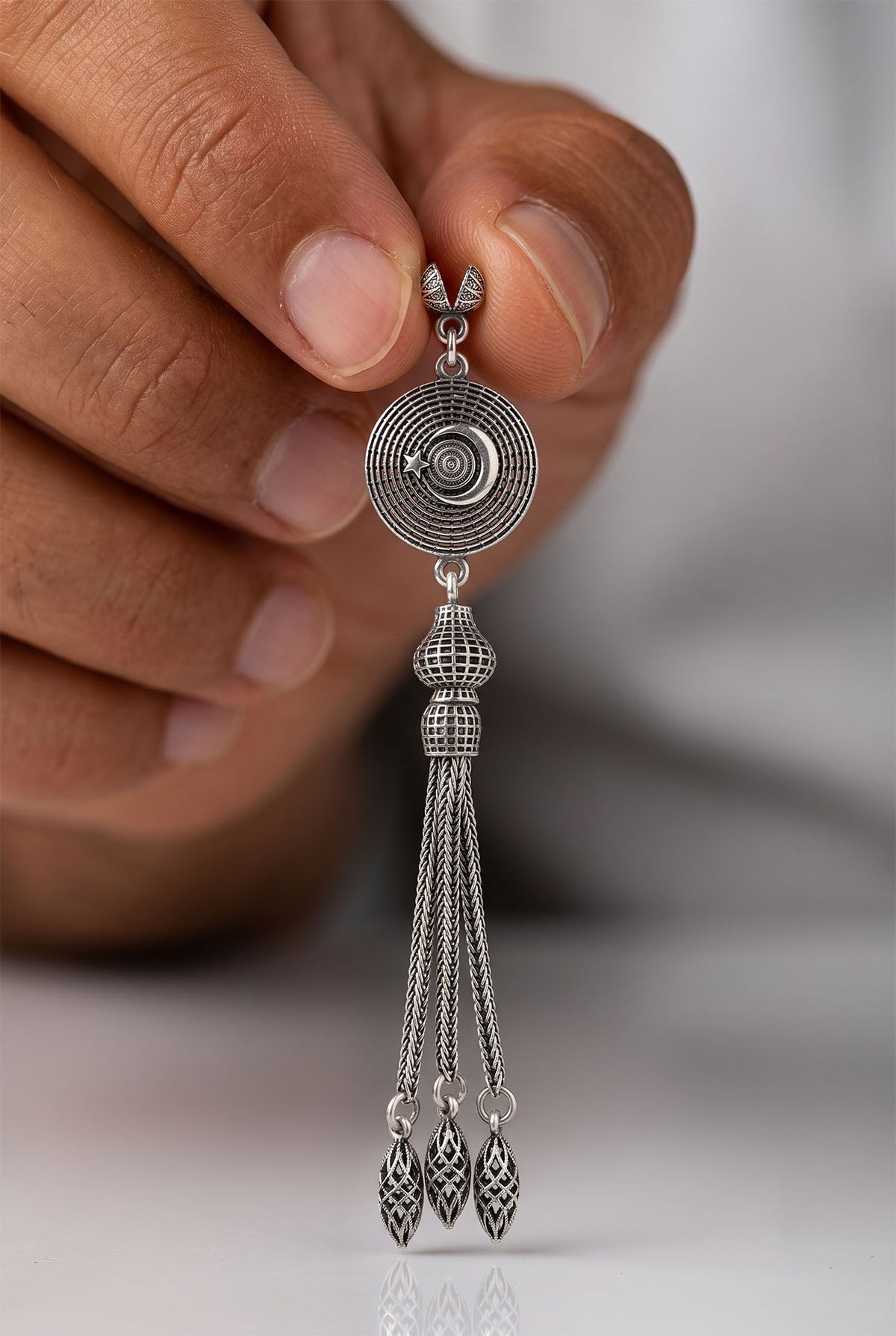 Star and Crescent Triple Chain Tassel in 925 sterling silver - view 3