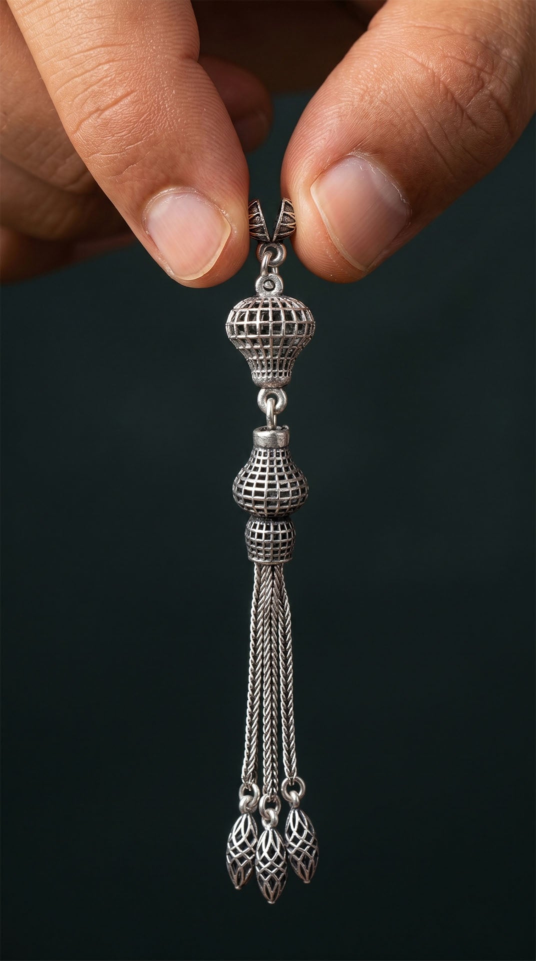 Balloon Cage Triple Chain Misbaha Tassel in 925 sterling silver - view 2
