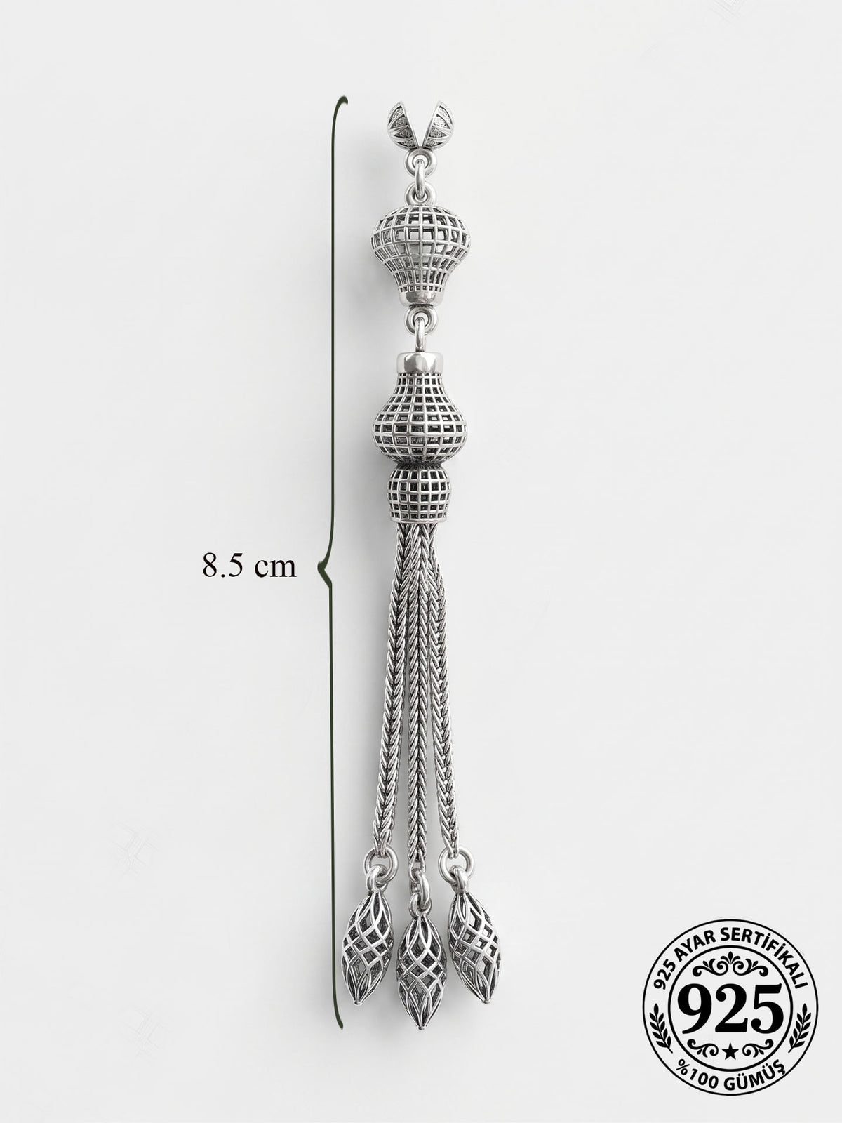 Balloon Cage Triple Chain Misbaha Tassel in 925 sterling silver - view 4