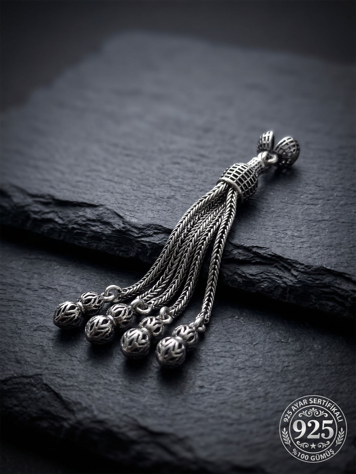 Knotted Tip Quad Chain Misbaha Tassel in 925 sterling silver