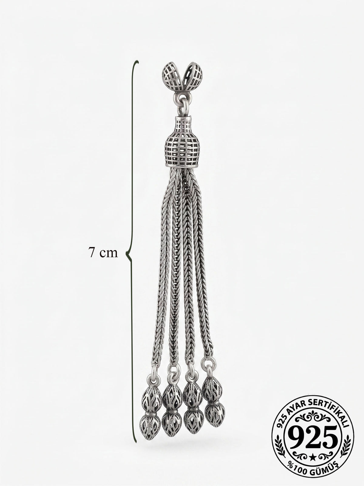 Knotted Tip Quad Chain Misbaha Tassel in 925 sterling silver - view 3