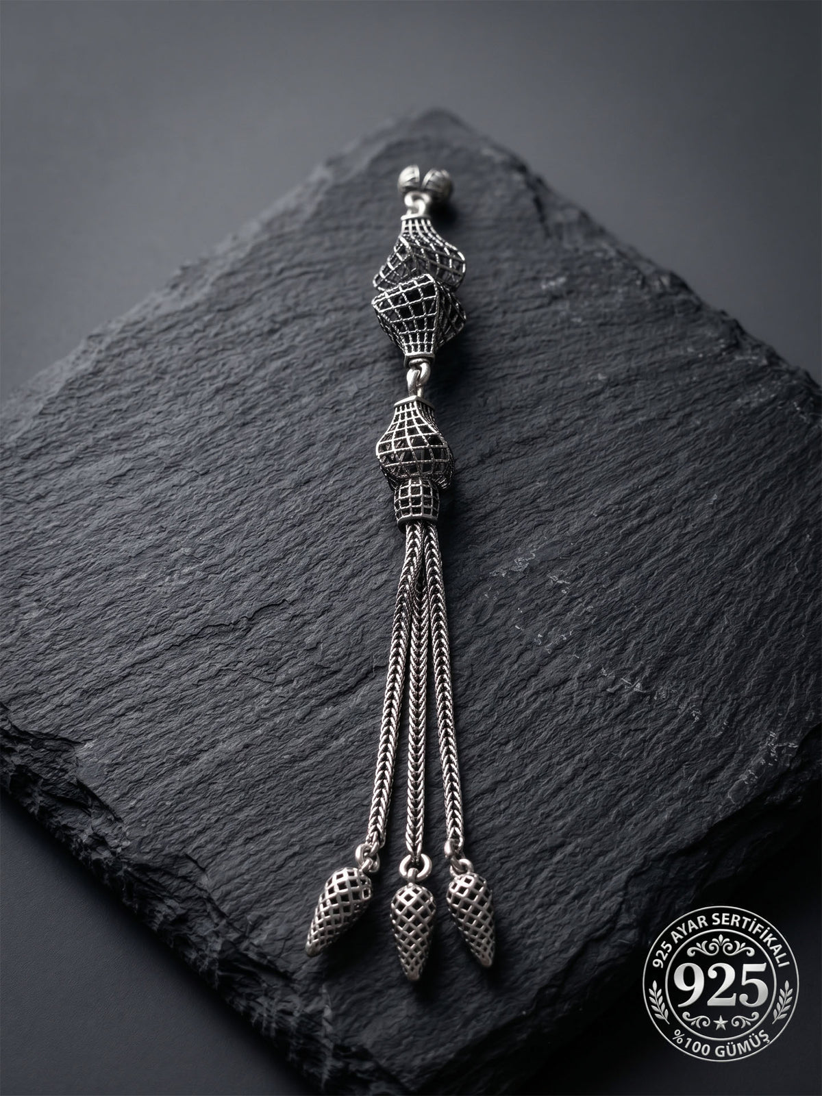 Knotted Twist Cage Triple Chain Tassel in 925 sterling silver