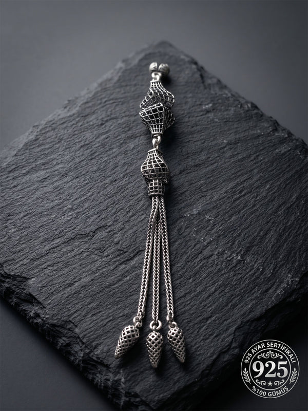 Knotted Twist Cage Triple Chain Tassel | 925 Silver