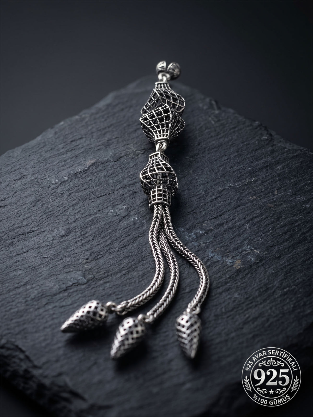Knotted Twist Cage Triple Chain Tassel in 925 sterling silver - view 4