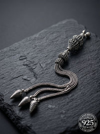 Knotted Cage Triple Chain Misbaha Tassel | 925 Silver