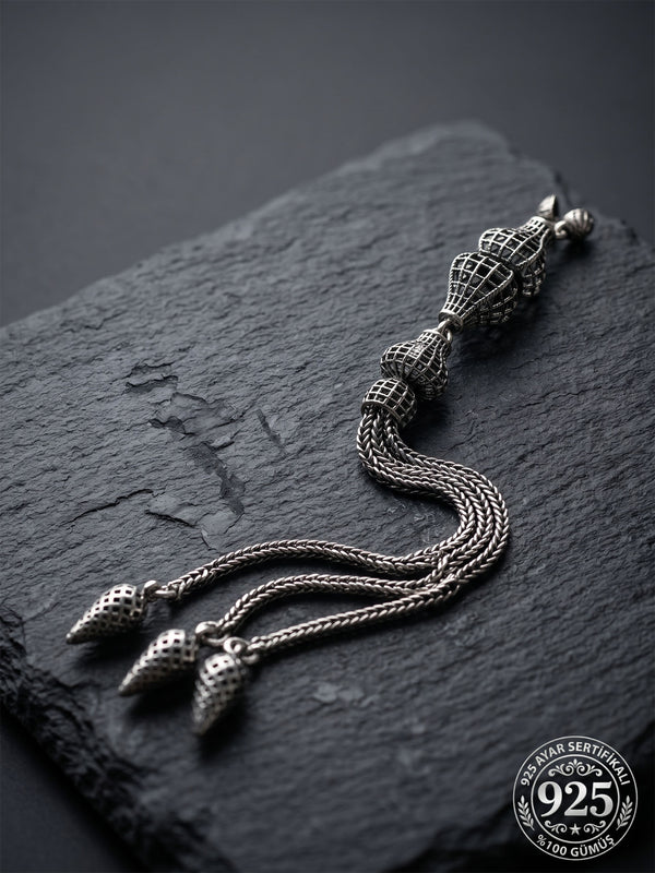 Knotted Cage Triple Chain Misbaha Tassel | 925 Silver