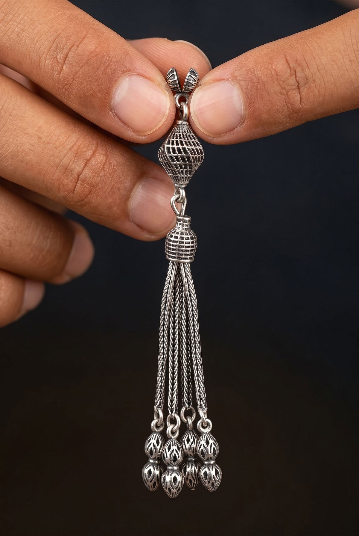 Twisted Lantern Lamp Quad Chain Tassel in 925 sterling silver - view 2