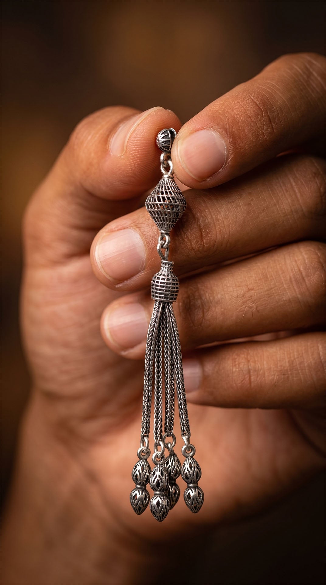 Twisted Lantern Lamp Quad Chain Tassel in 925 sterling silver - view 3