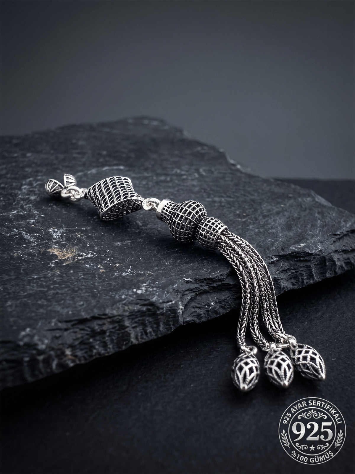 Verdrehte Diamant-Käfig-Dreifachketten-Quaste aus 925er Sterlingsilber