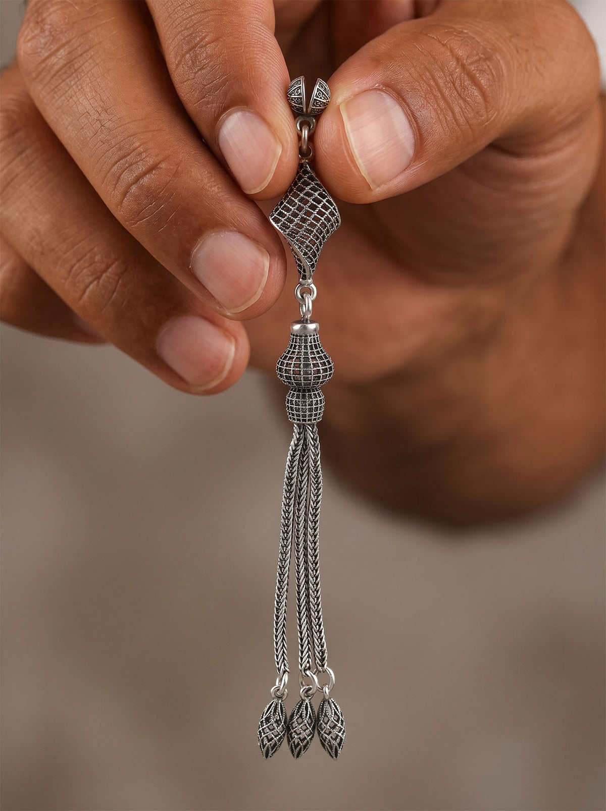 Twisted Diamond Cage Triple Chain Tassel in 925 sterling silver - view 5