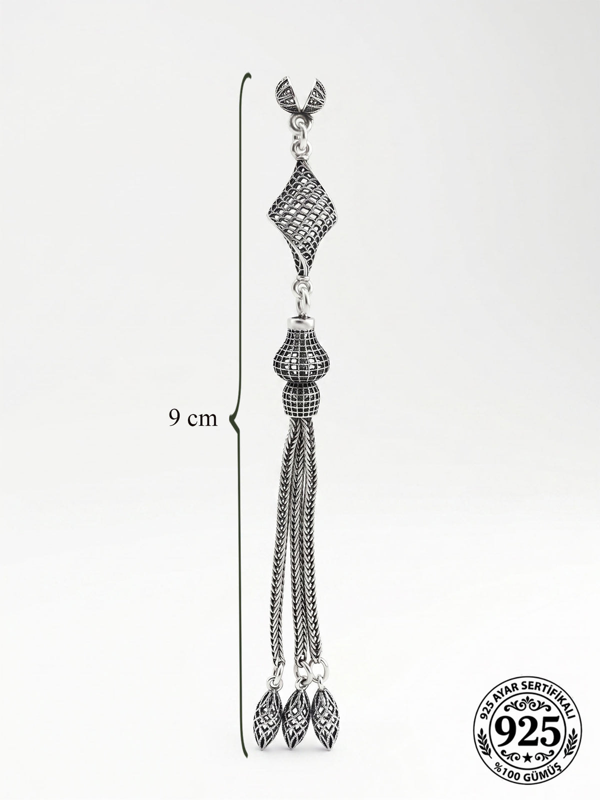 Twisted Diamond Cage Triple Chain Tassel in 925 sterling silver - view 2