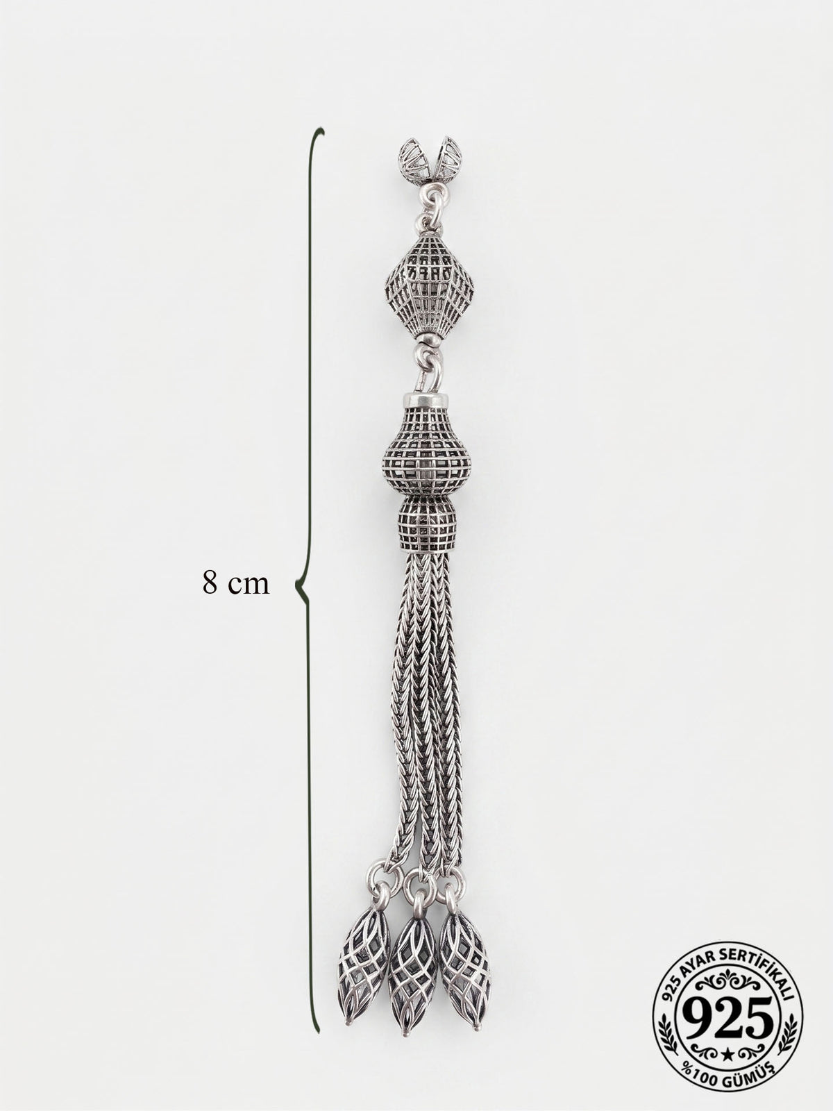 Lantern Lamp Triple Chain Misbaha Tassel in 925 sterling silver - view 3