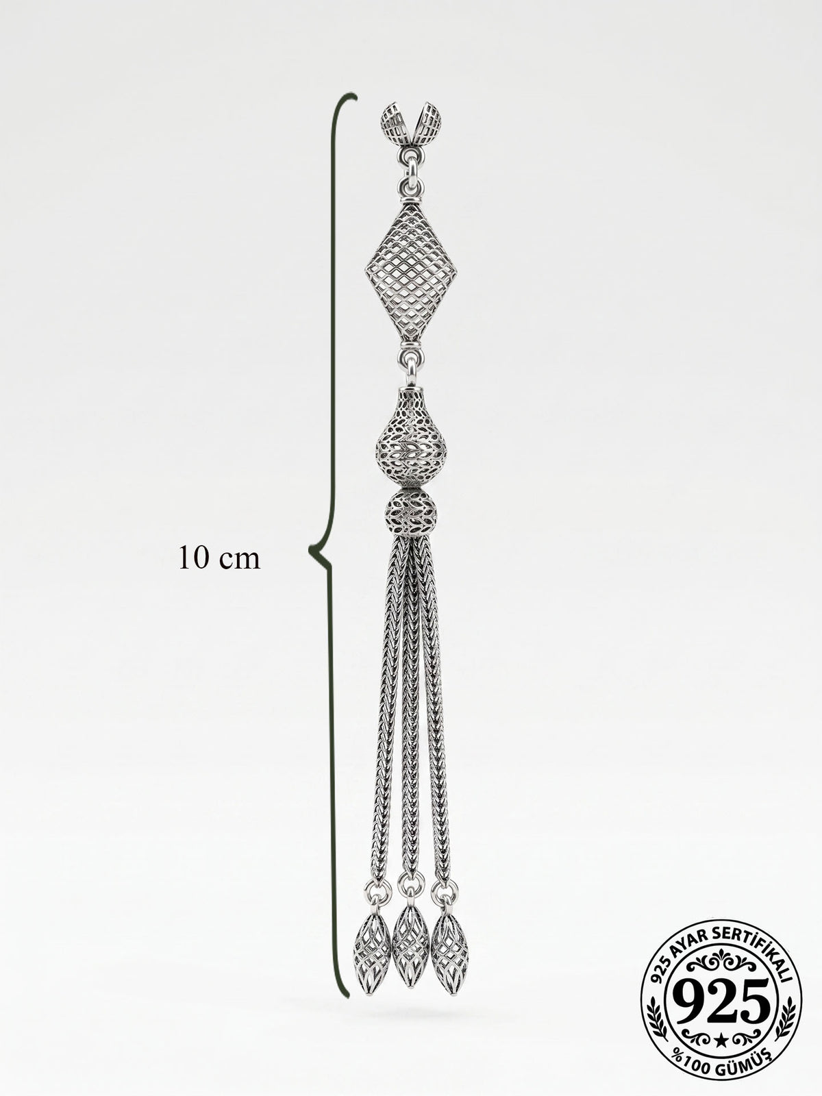 Diamond Cage Triple Chain Misbaha Tassel in 925 sterling silver - view 5
