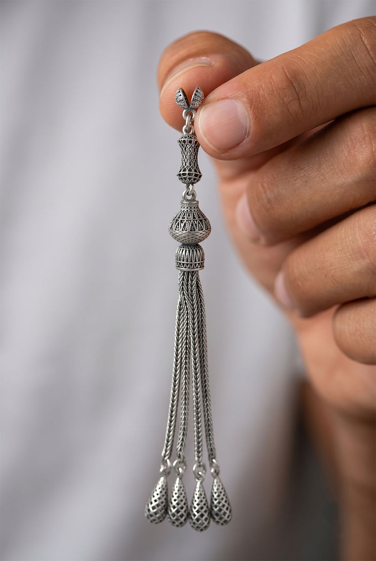 Dome Bead Quad Chain Misbaha Tassel | 925 Silver