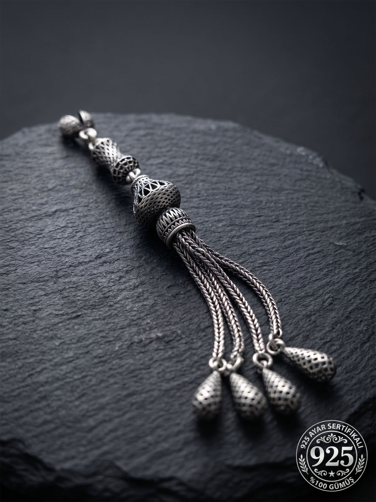 Dome Bead Quad Chain Misbaha Tassel in 925 sterling silver - view 7