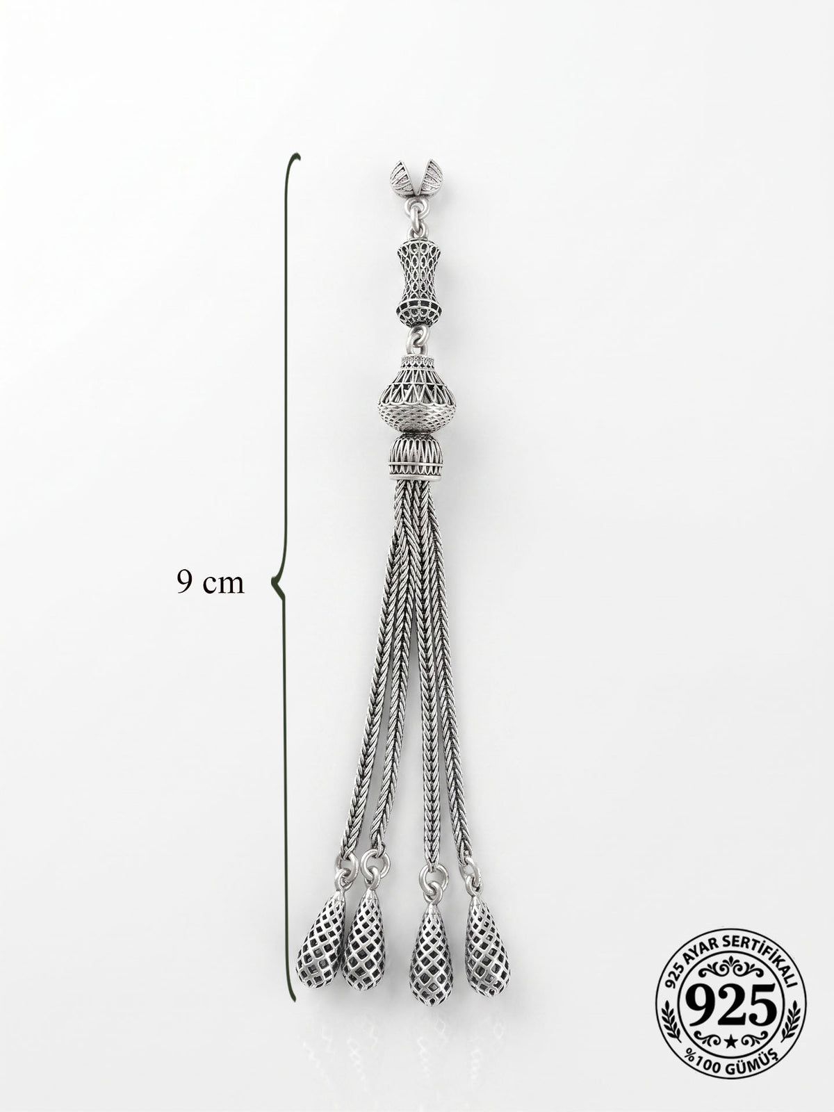 Dome Bead Quad Chain Misbaha Tassel in 925 sterling silver - view 8