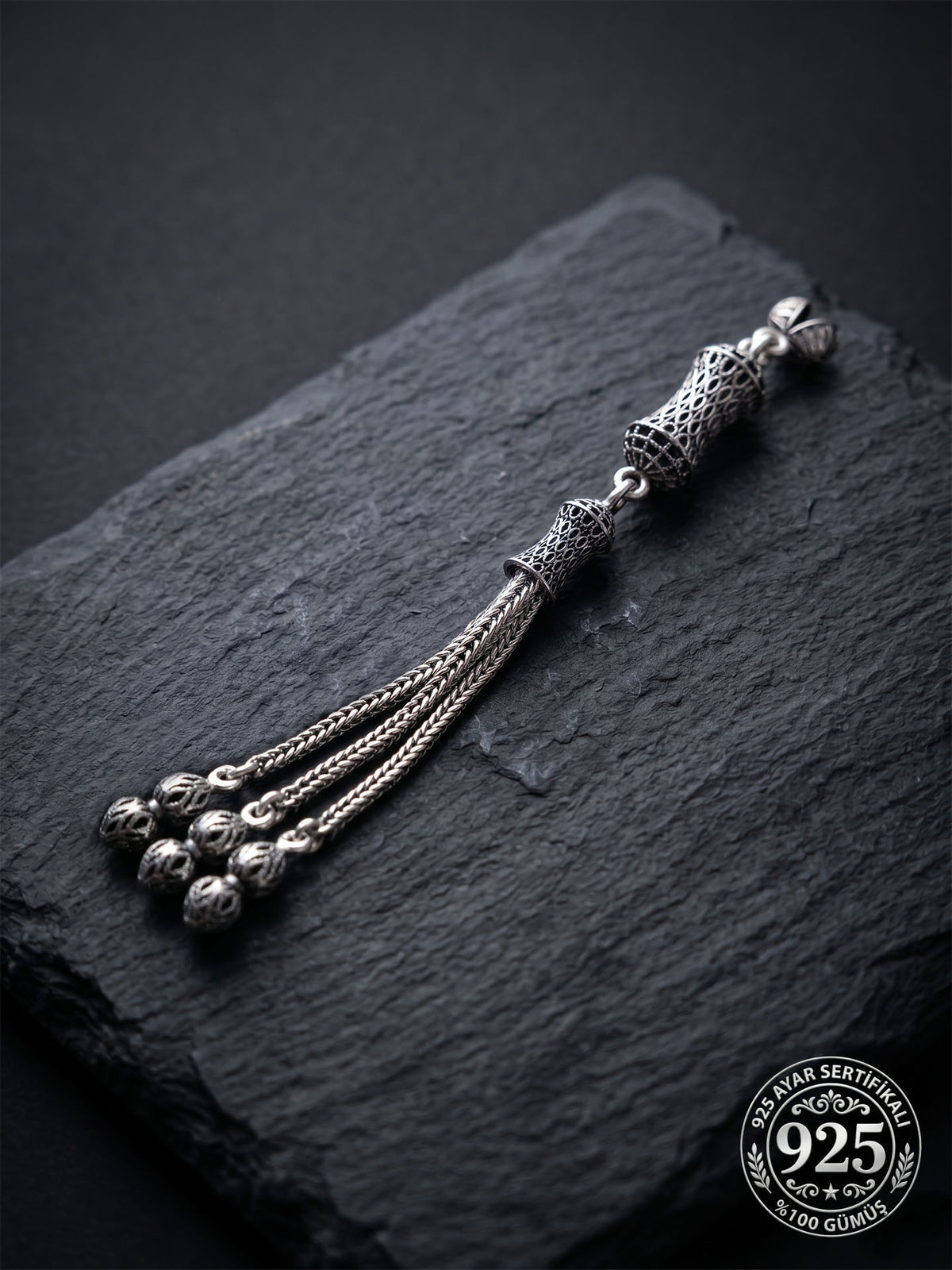 Hourglass Mihrab Triple Chain Tassel in 925 sterling silver