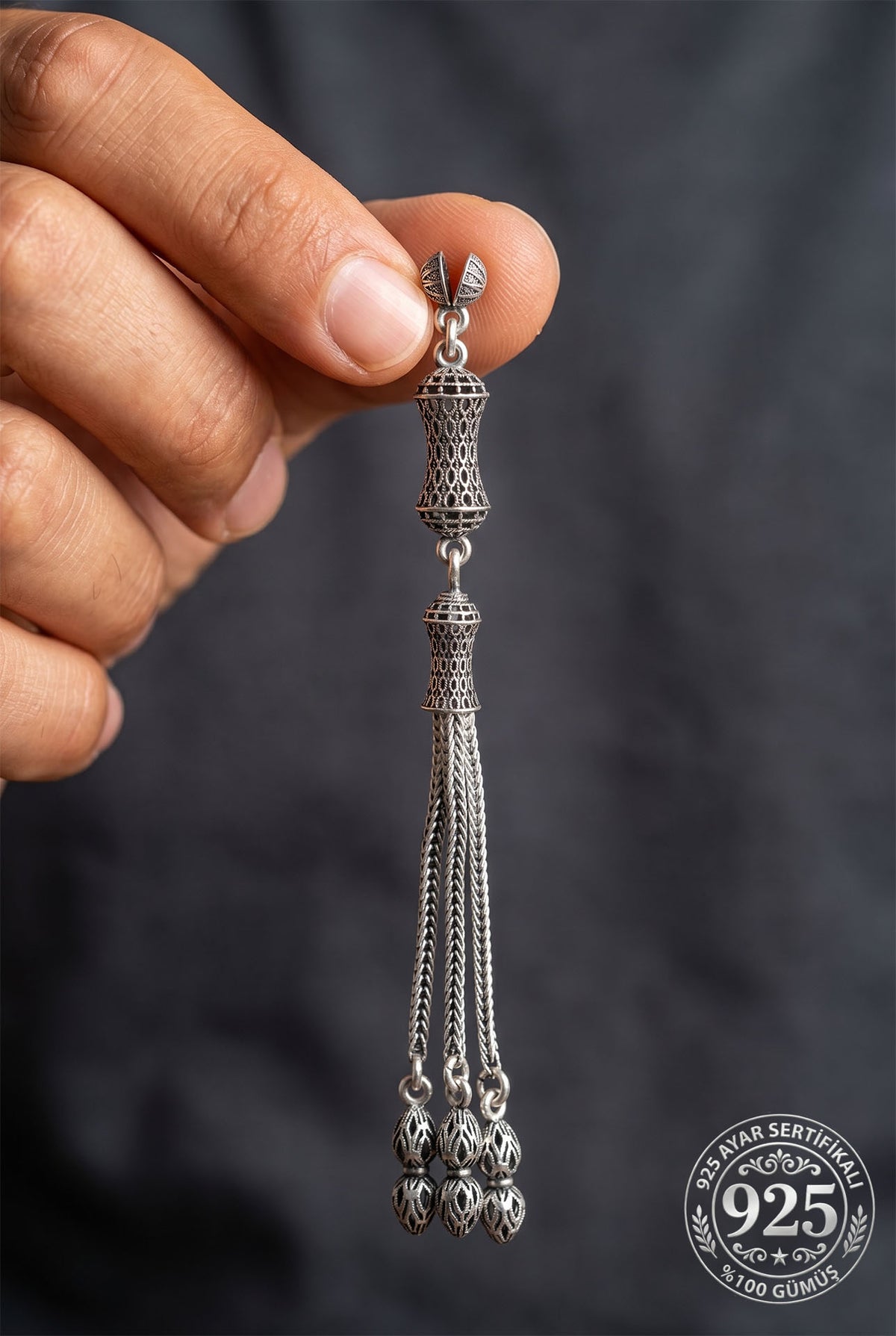Hourglass Mihrab Triple Chain Tassel in 925 sterling silver - view 2