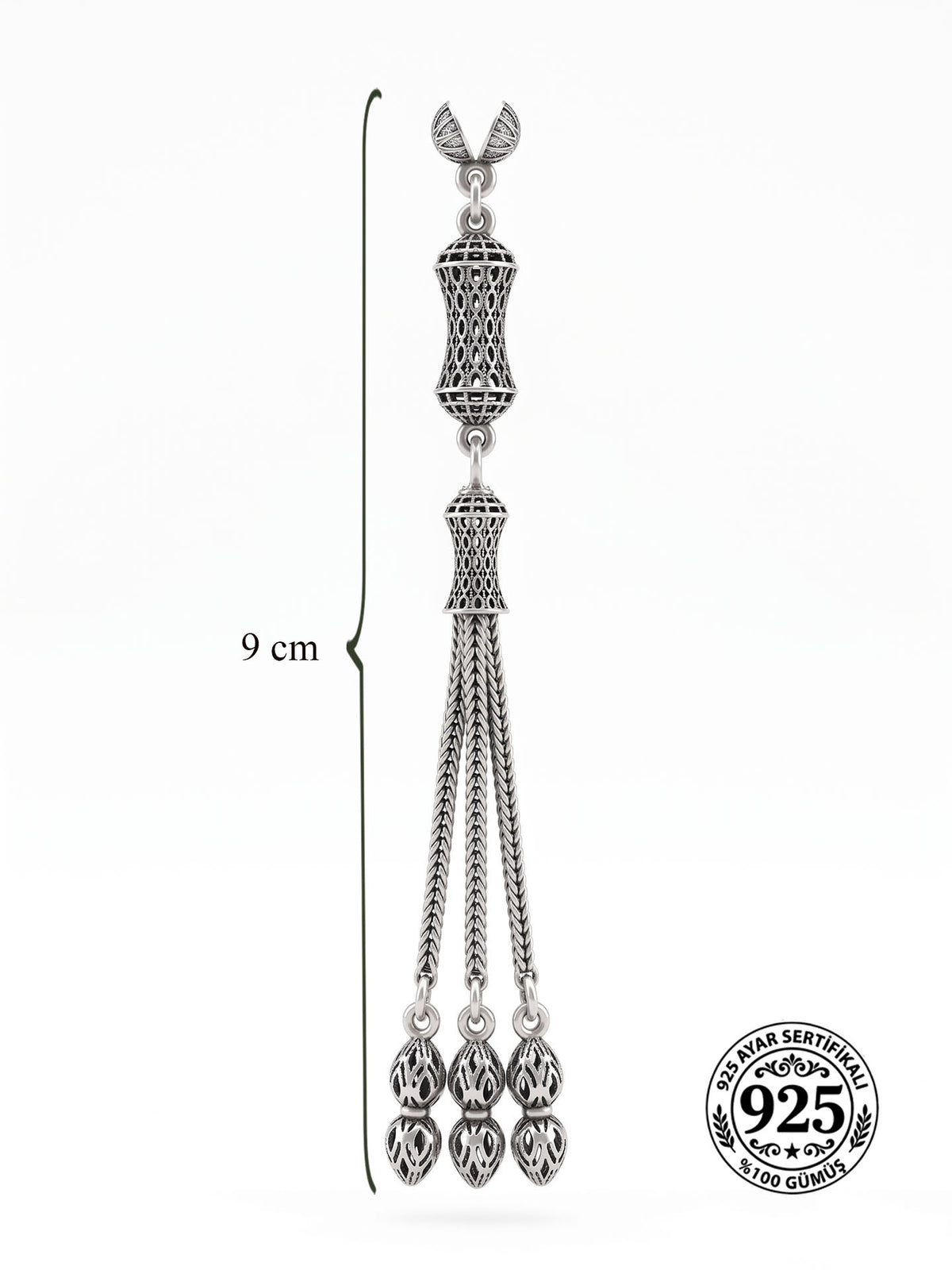 Hourglass Mihrab Triple Chain Tassel in 925 sterling silver - view 3