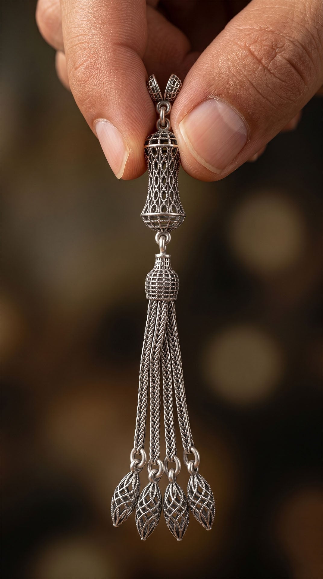 Hourglass Mihrab Quad Chain Misbaha Tassel in 925 sterling silver - view 2