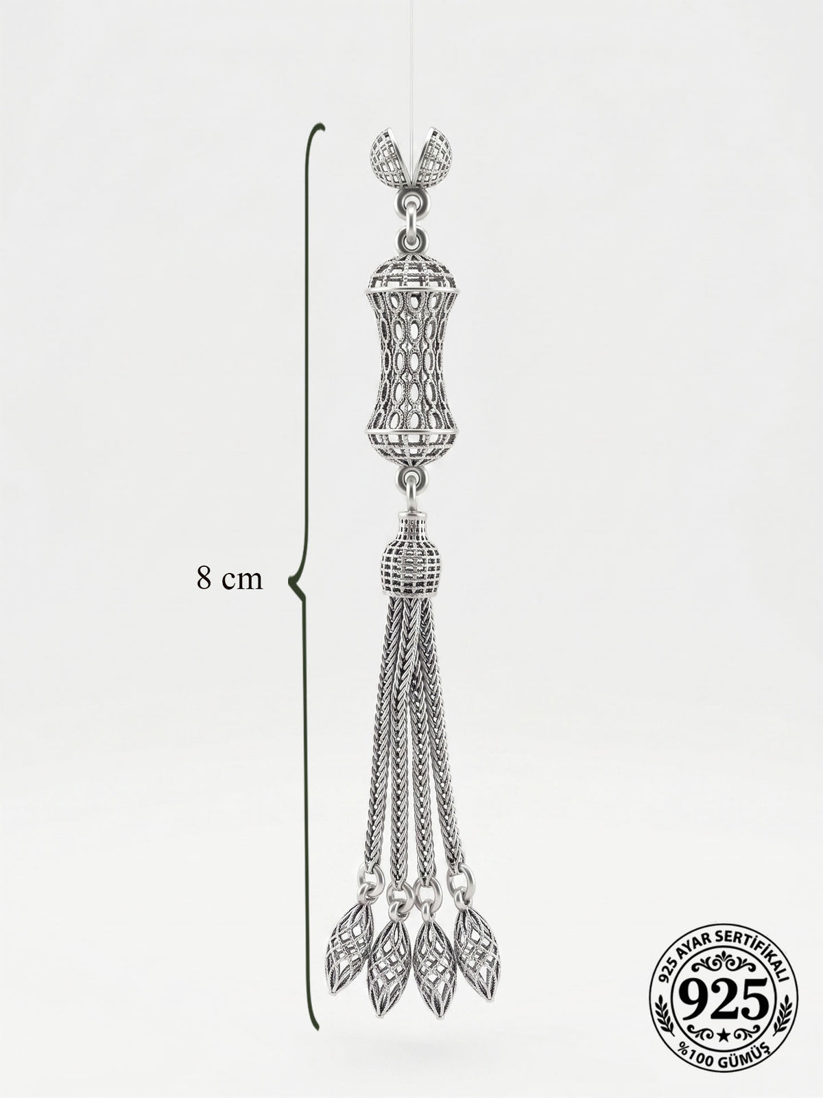 Hourglass Mihrab Quad Chain Misbaha Tassel in 925 sterling silver - view 3