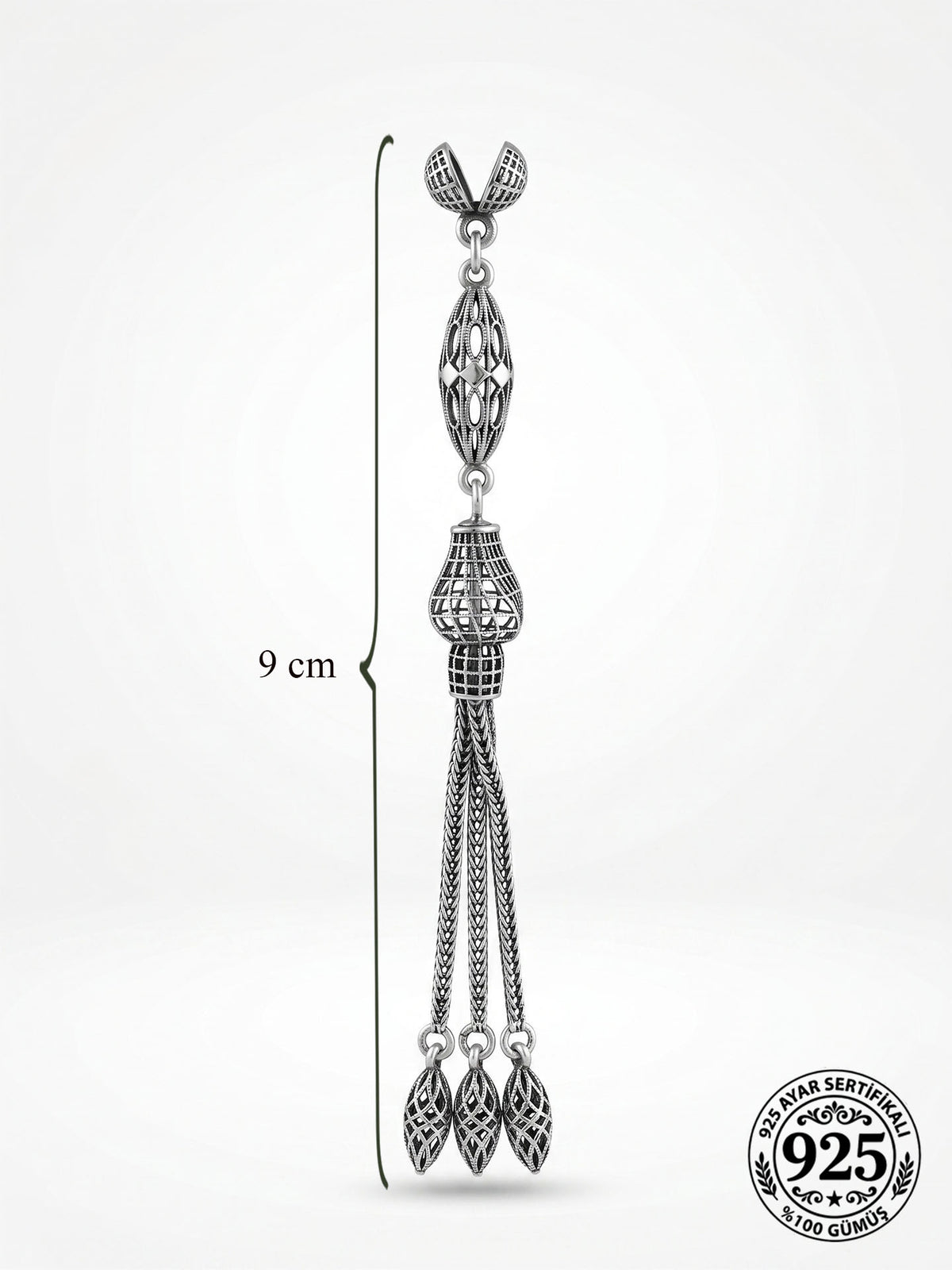 Marquise Cage Triple Chain Misbaha Tassel in 925 sterling silver - view 3