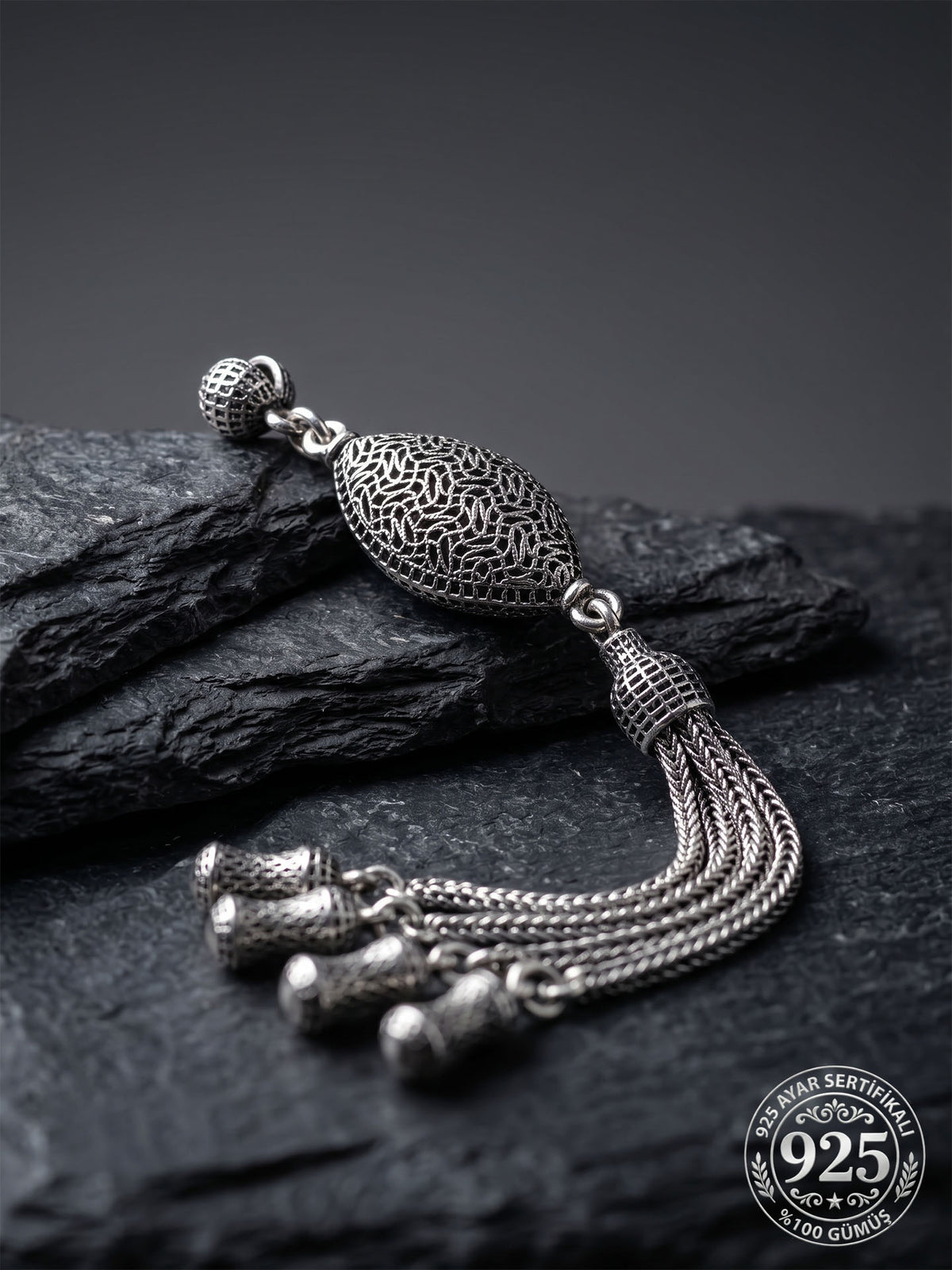Marquise Bead Quad Chain Misbaha Tassel | 925 Silver