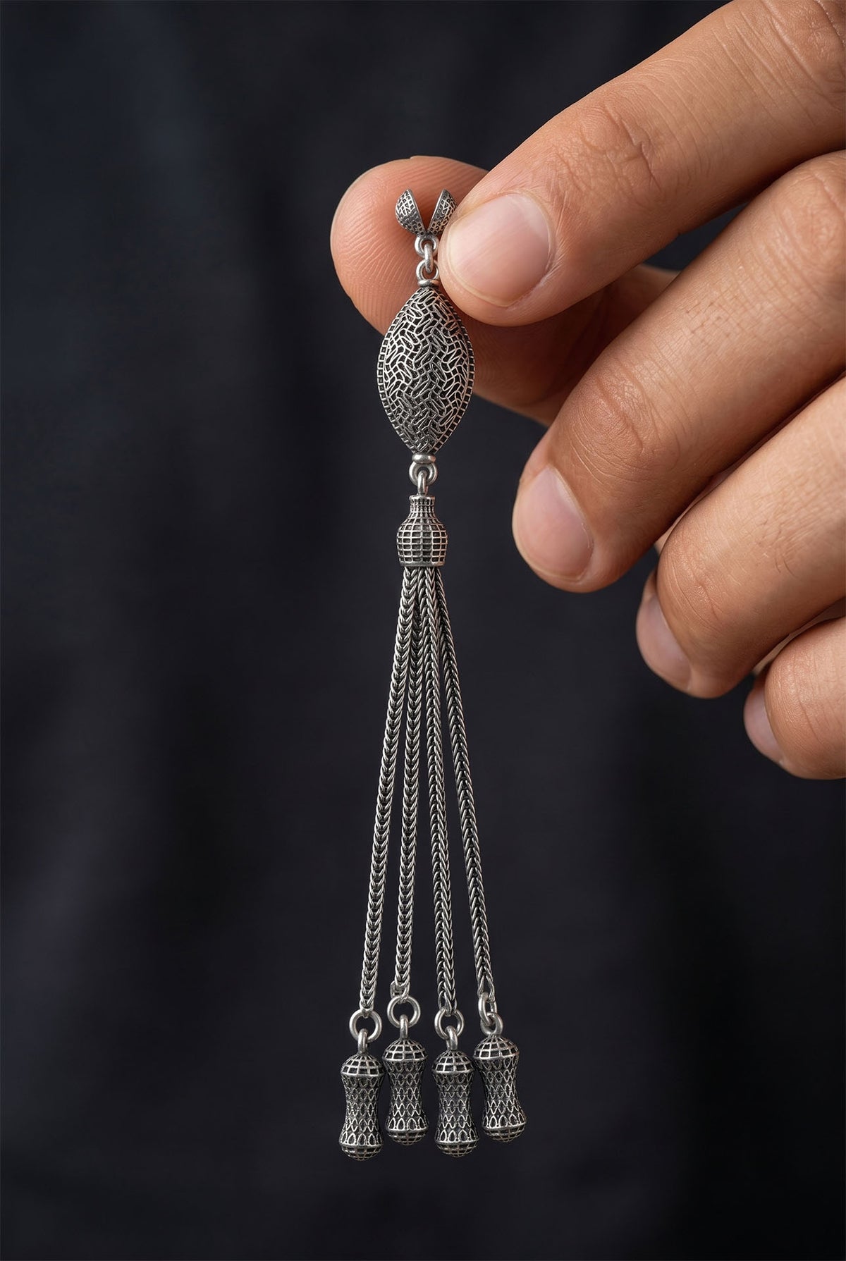 Marquise Bead Quad Chain Misbaha Tassel in 925 sterling silver - view 2
