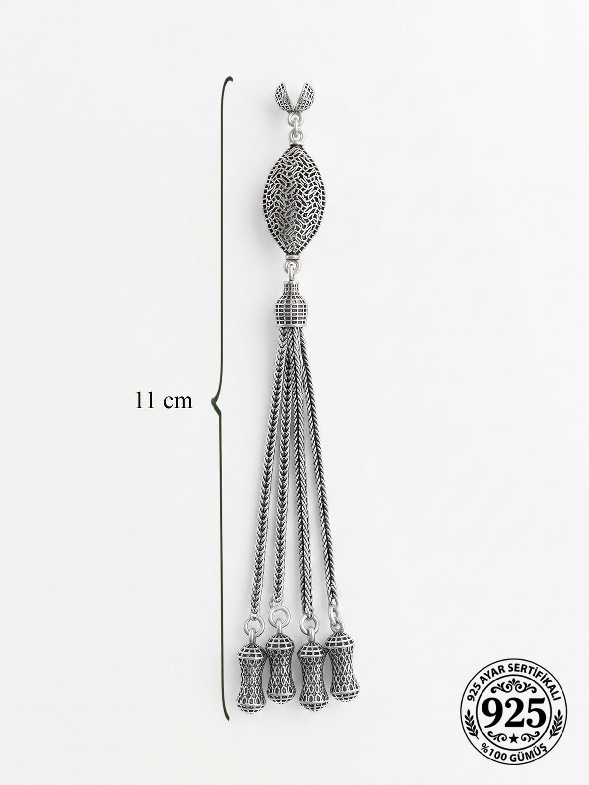 Marquise Bead Quad Chain Misbaha Tassel in 925 sterling silver - view 3