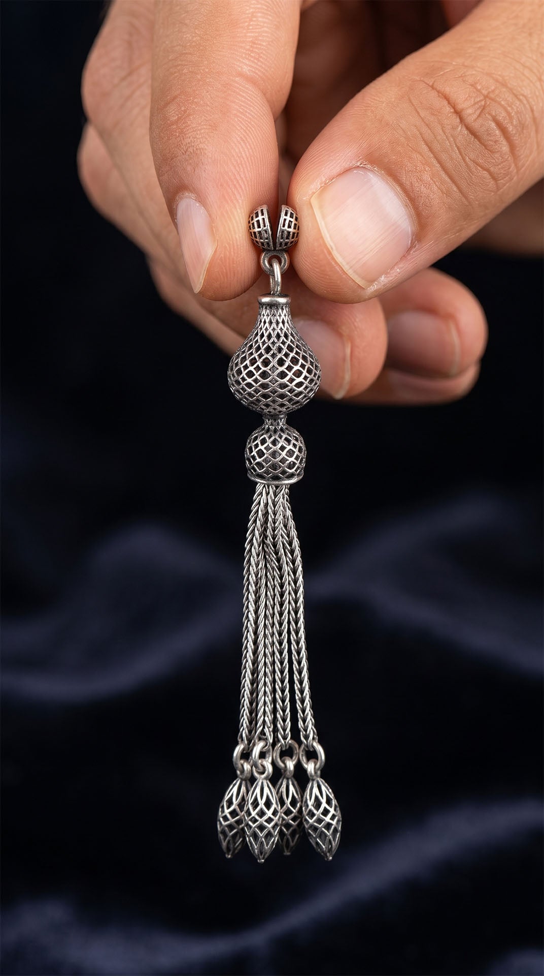 Honeycomb Dome Quad Chain Misbaha Tassel in 925 sterling silver - view 3
