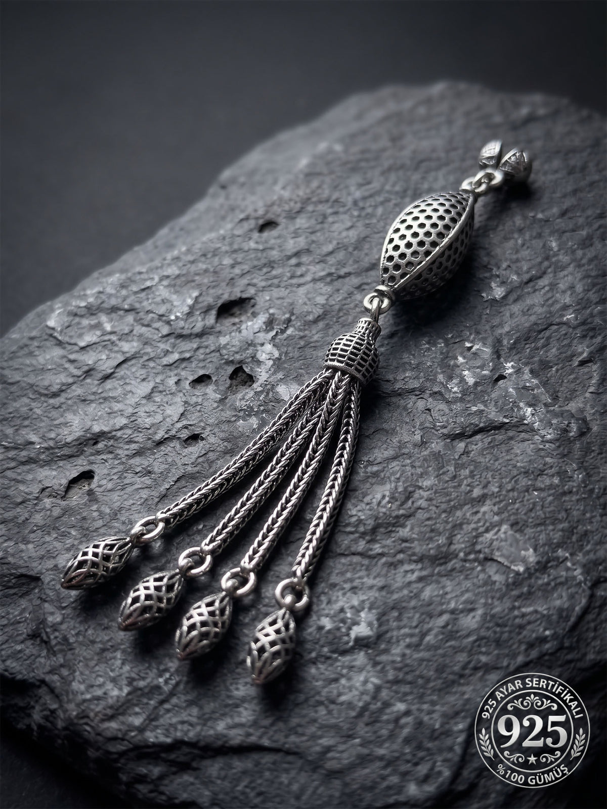 Honeycomb Marquise Quad Chain Tassel in 925 sterling silver