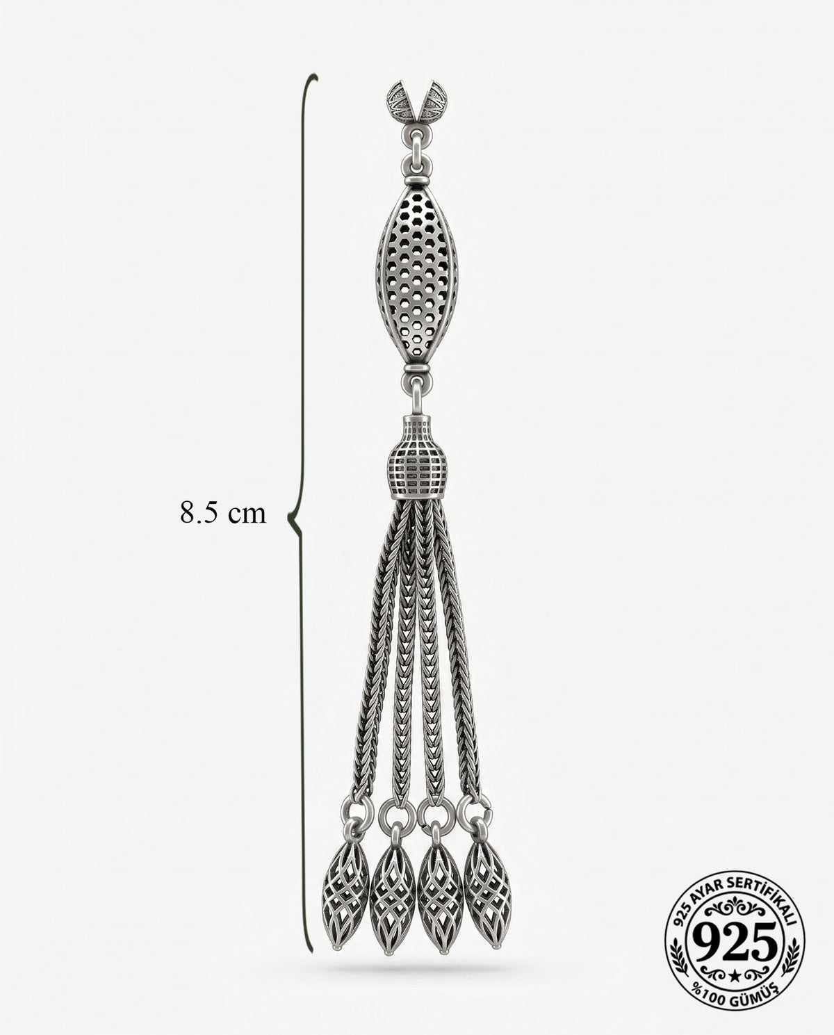 Honeycomb Marquise Quad Chain Tassel | 925 Silver