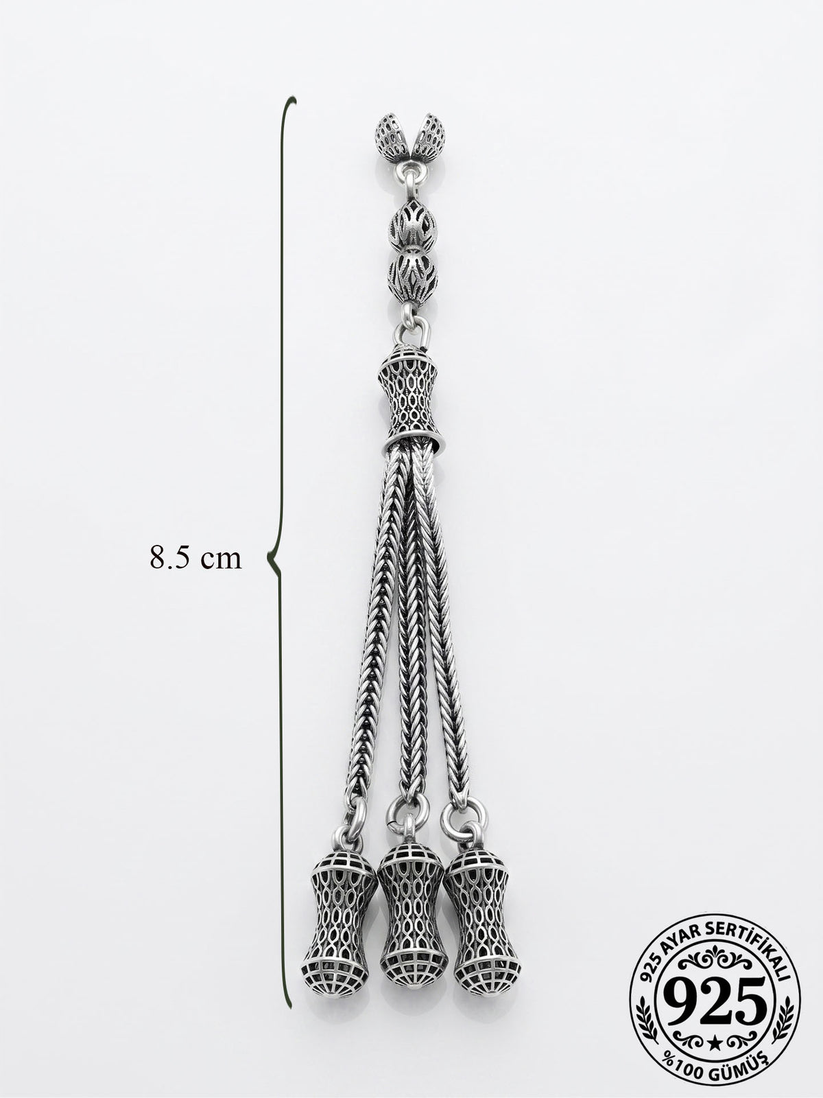 Vase Shaped Triple Chain Misbaha Tassel in 925 sterling silver - view 3
