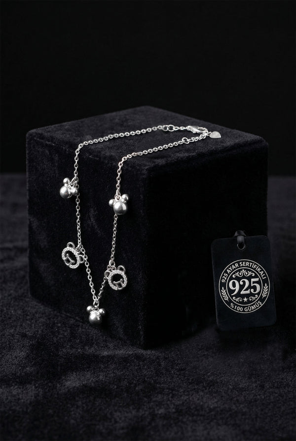 Teddy Bear Charm CZ Bracelet Rhodium Plated Silver