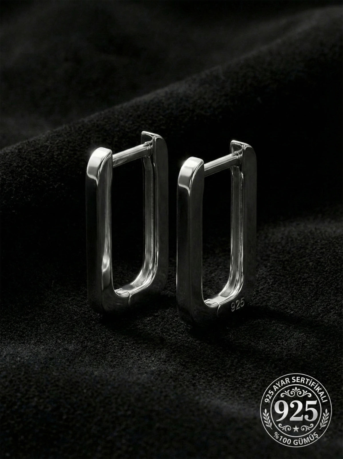 Rhodium Large Rectangular Huggie Hoops (2mm) in 925 sterling silver