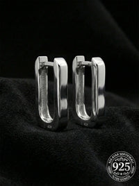 925 Ayar Gümüş Rodyum Kaplama Dikdörtgen Huggie Halka Küpe - Büyük Boy (3mm En)