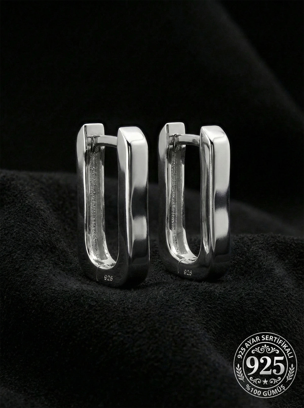 Rhodium Large Rectangular Huggie Hoops (3mm) in 925 sterling silver