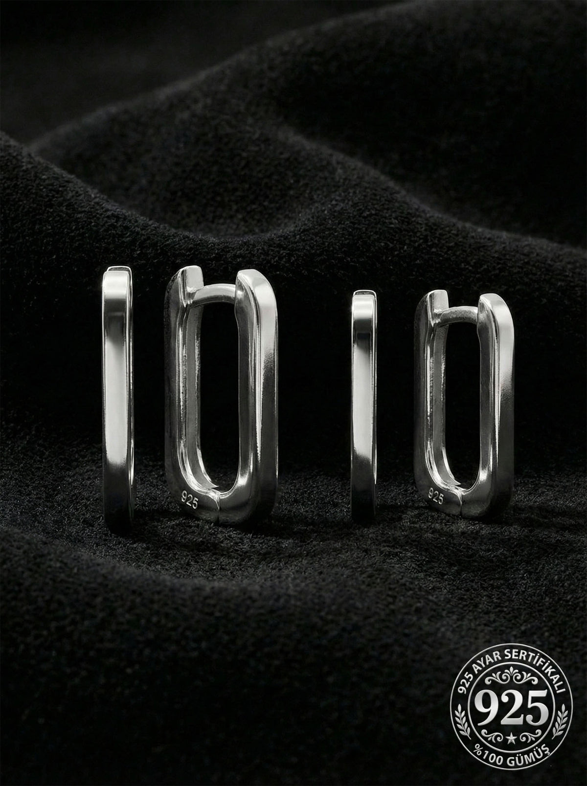 Rectangular Huggie Hoops Set of 2 Pairs (2mm) in 925 sterling silver