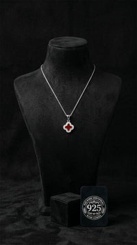 925 Sterling Silver Rhodium Plated Red Enamel Minimal Clover Necklace