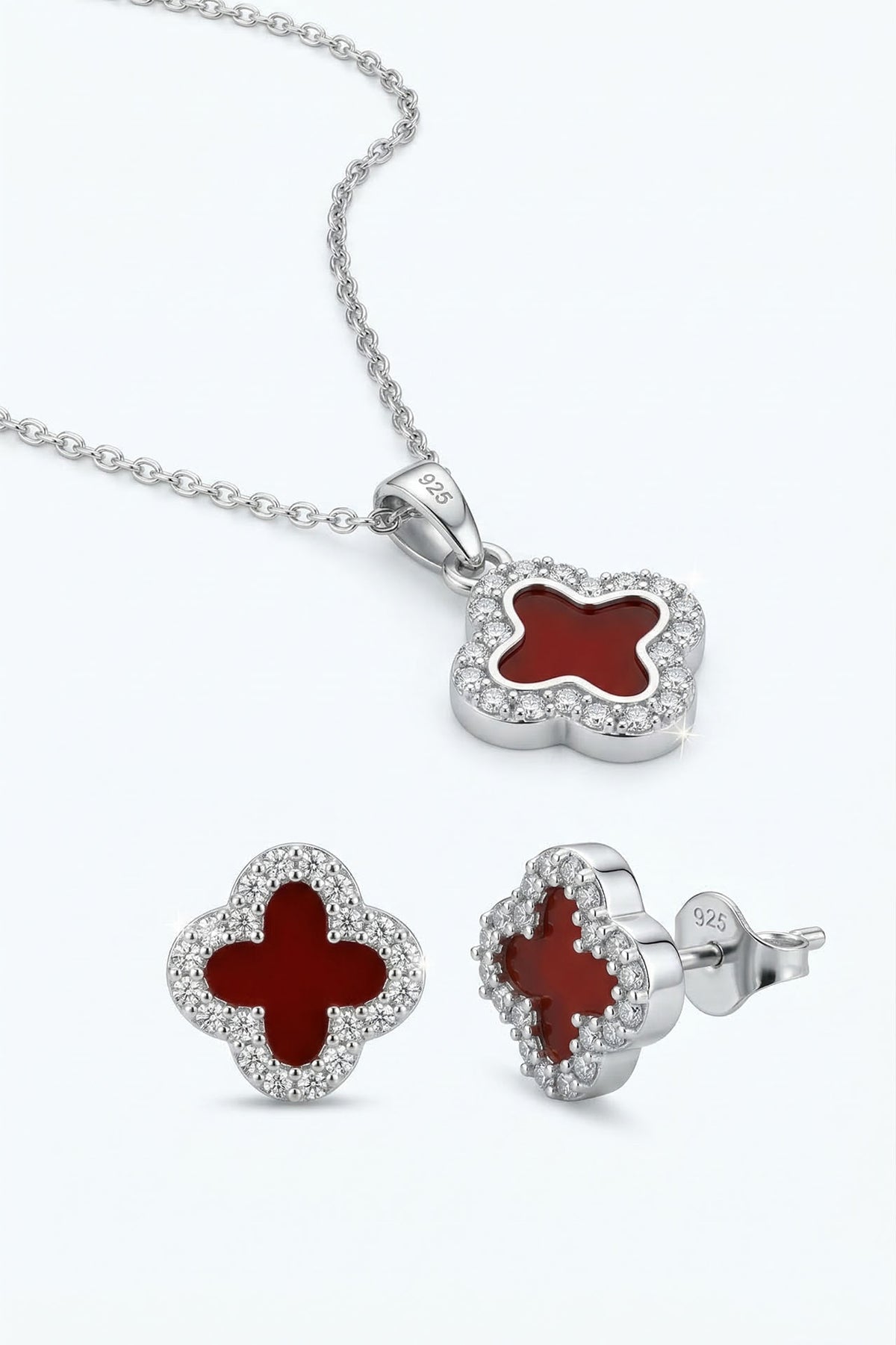 Red Enamel Necklace & Earrings 2-Piece Set in 925 sterling silver - view 6