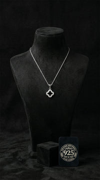 Black Enamel Minimalist Clover Necklace Rhodium Plated Silver
