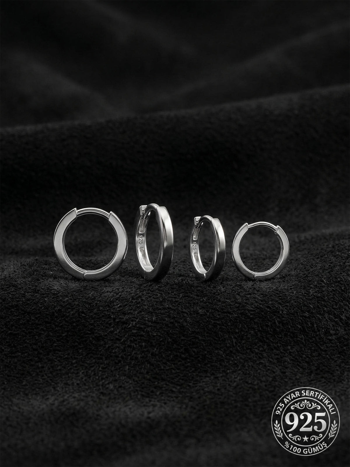 Rhodium Unisex Plain Huggie Hoops Set - 2 Pairs in 925 sterling silver