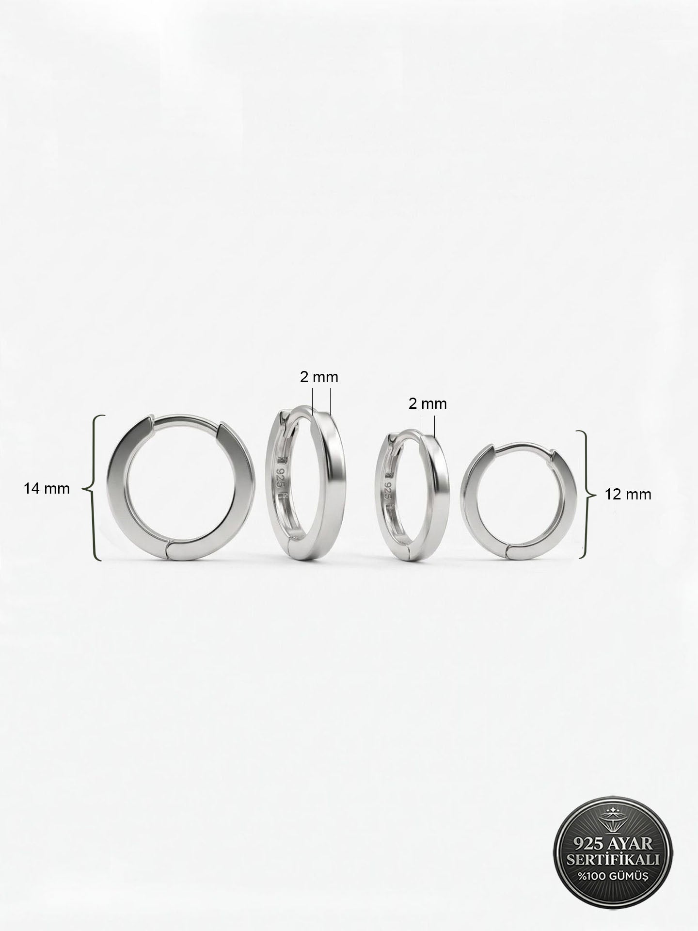 Unisex Hoop Pair Set Rhodium Plated Silver